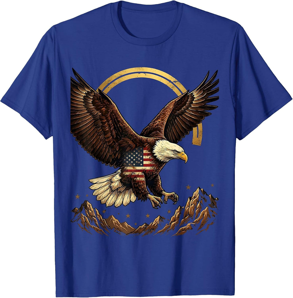 Men's Boys Patriotic Bald Eagle Soaring Over Mountains T-Shirt - Royal Blue