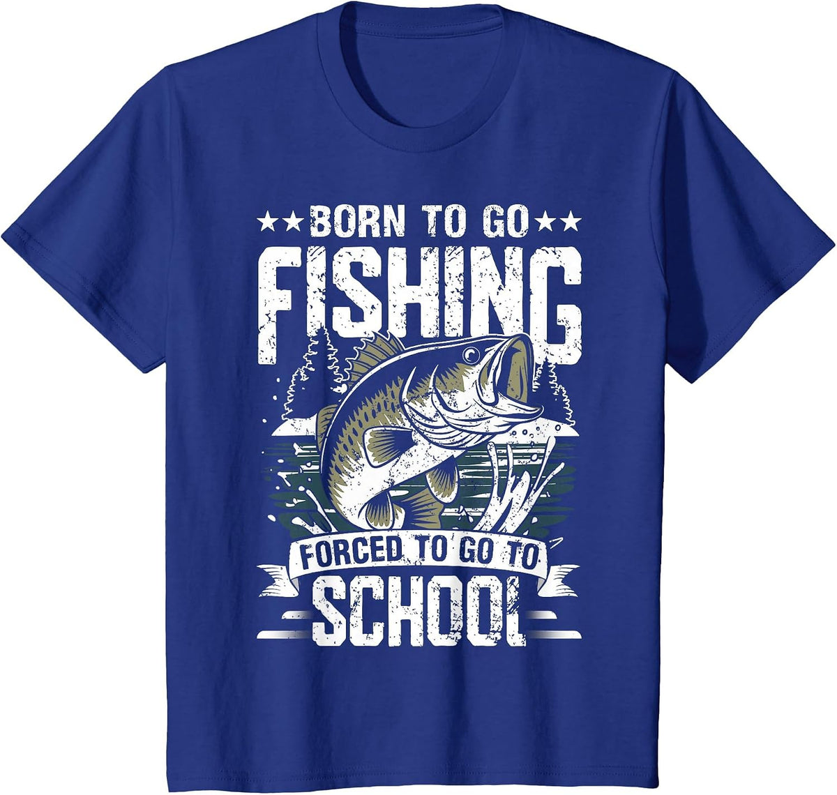 Teen Boys Fishing Shirt Forced to Go to School Bass Fish T-Shirt - Royal Blue