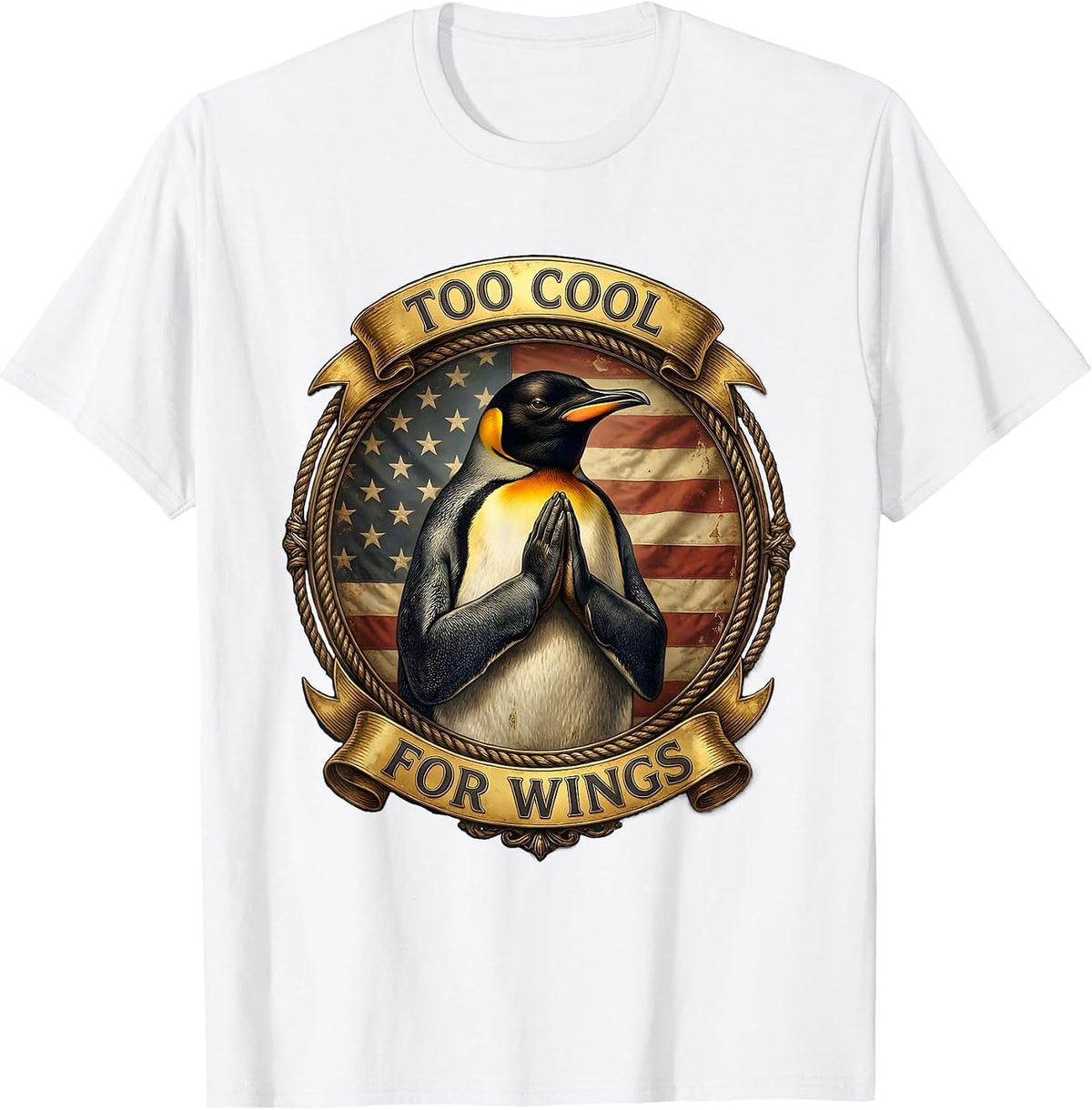 Men's Too Cool For Wings Funny Penguin Design T-Shirt - White