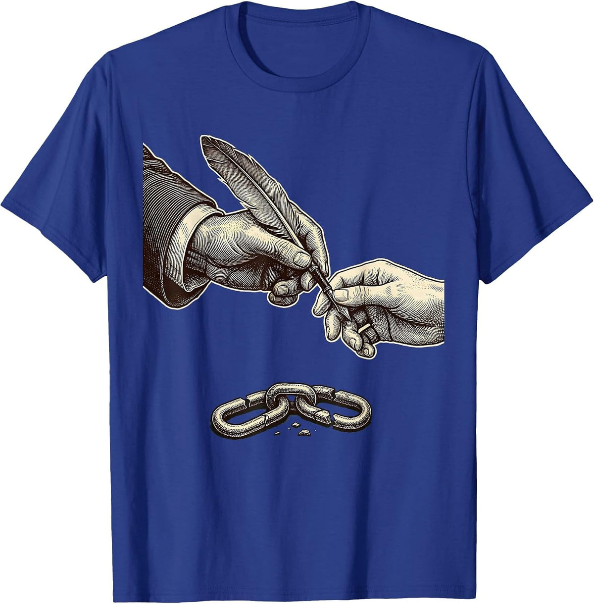 Men's Period Hand Passing Quill Abolitionist Black History Month T-Shirt - Royal Blue
