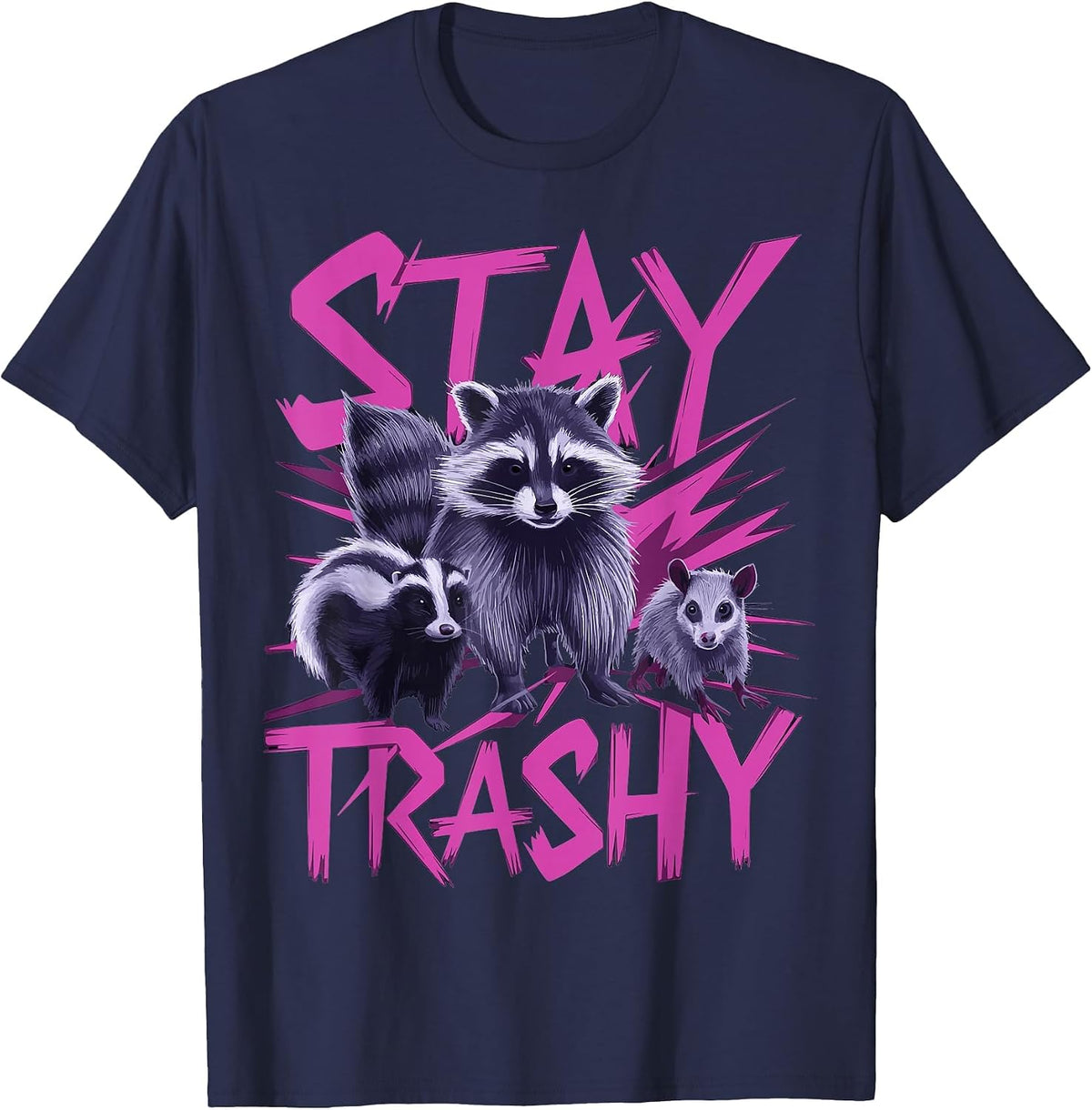 Stay Trashy Raccoon Opossum T-Shirt - Navy Blue