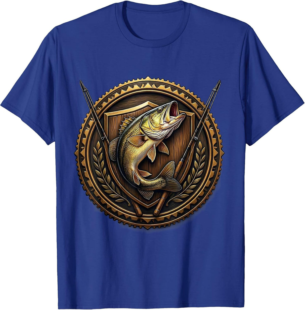 Trophy Bass Mounted on Plaque Fishing Graphic T-Shirt - Royal Blue