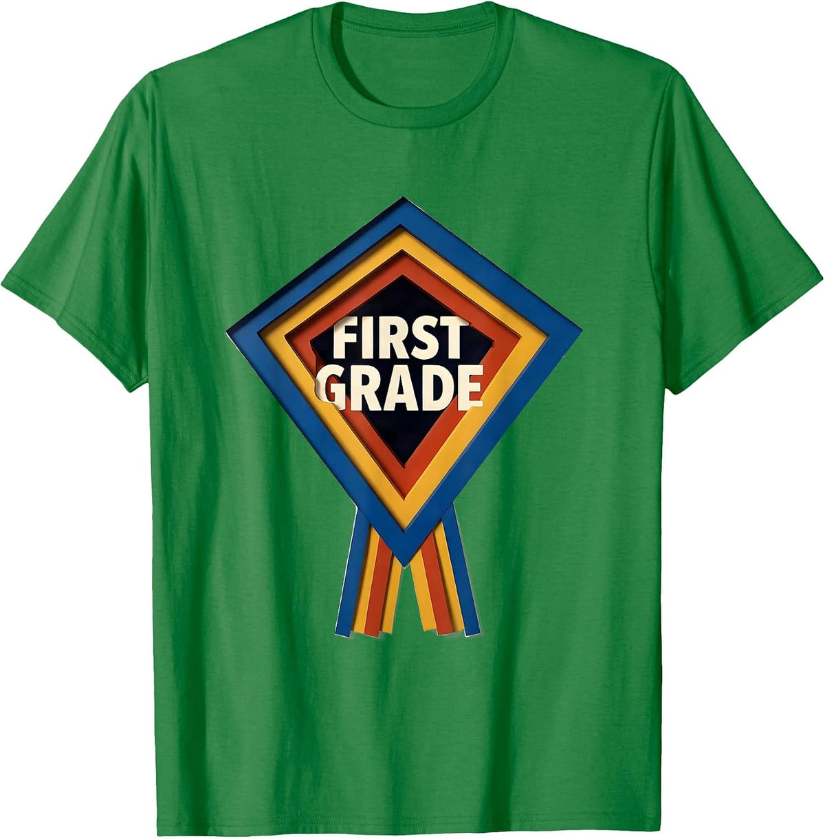 Men's First Grade Geometric Pennant Back To School Girl T-Shirt - Kelly Green