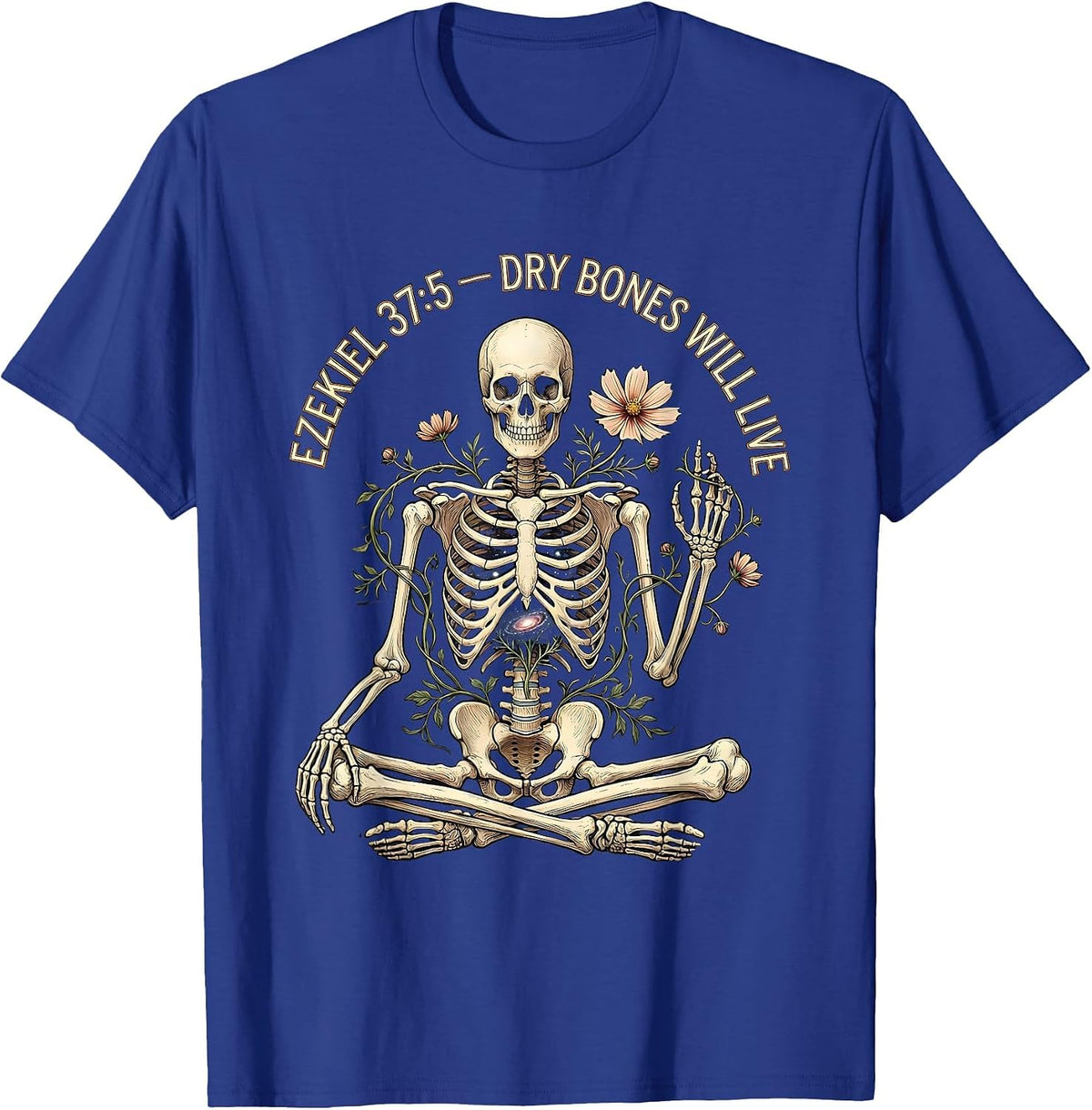 Men's Ezekiel 37:5 Dry Bones Will Live Christian Skeleton Humor T-Shirt - Royal Blue