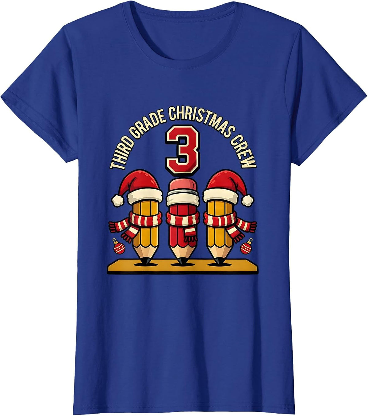 Women's Third Grade Christmas Crew Funny Teacher Holiday Squad T-Shirt - Royal Blue