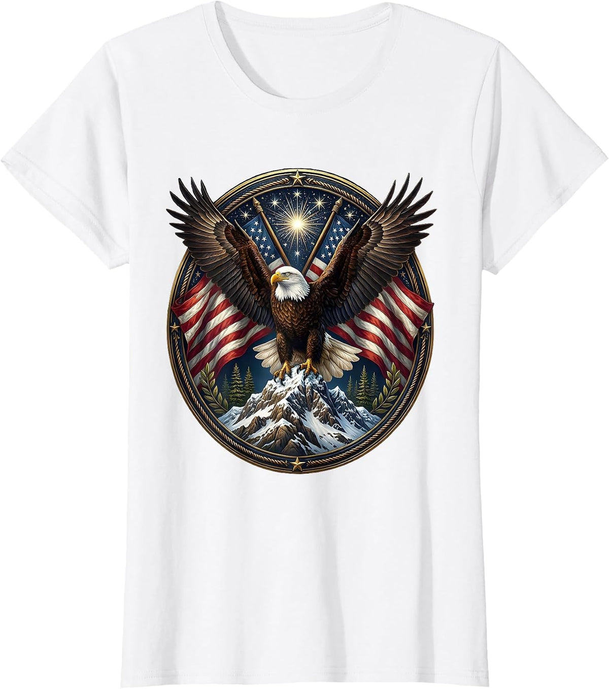 Bald Eagle Mountain Peak American Pride Graphic T-Shirt - White