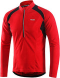 ARSUXEO Men's Half Zipper Cycling Jerseys Long Sleeves Mountain Bike Shirts 6031 - Red