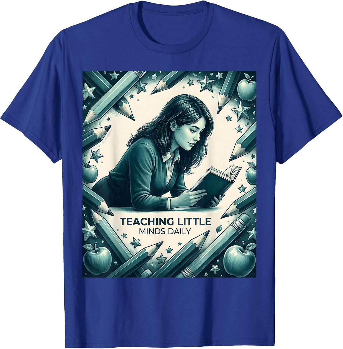 Teaching Little Minds Daily Elementary Teacher T-Shirt - Royal Blue