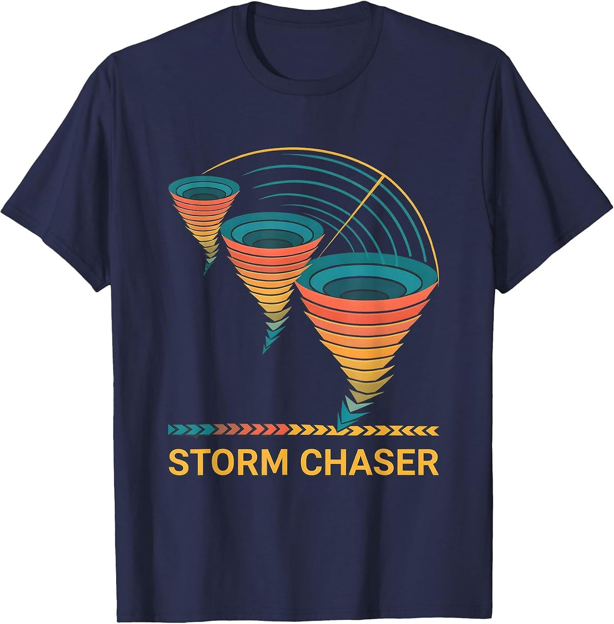 Storm Chaser Flat Vector Tornado Meteorology Enthusiast T-Shirt - Navy Blue