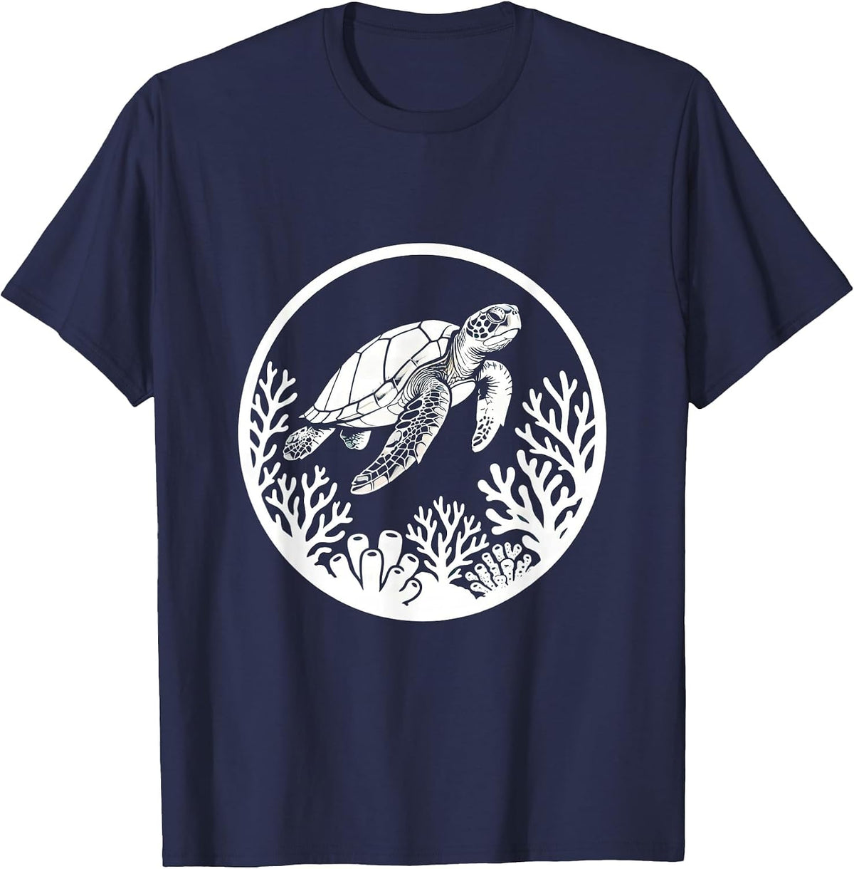 Sea Turtle Coral Reef Ocean Graphic T-Shirt - Navy Blue