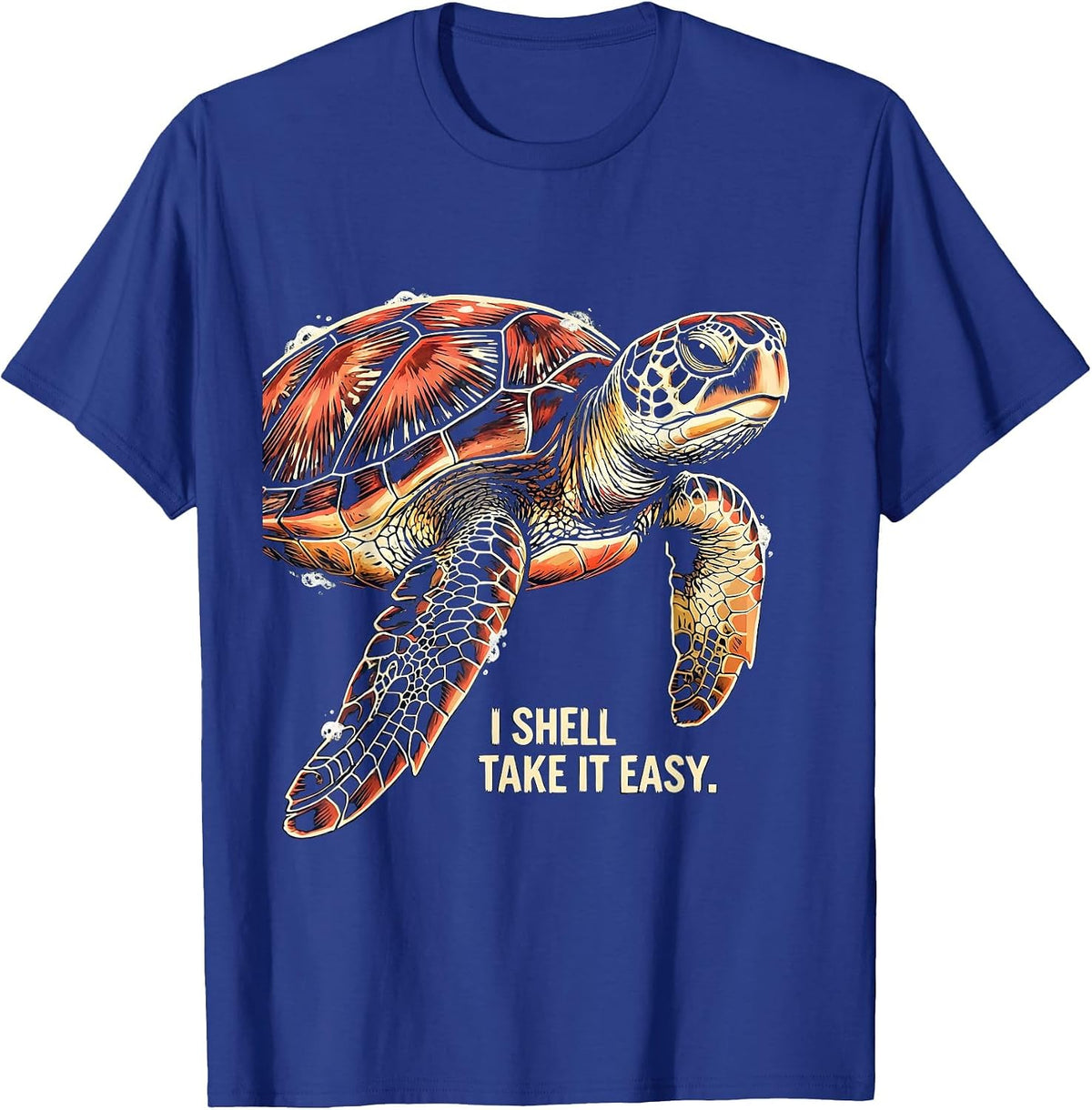 I Shell Take It Easy Linocut Sea Turtle Souvenir Tropical T-Shirt - Royal Blue