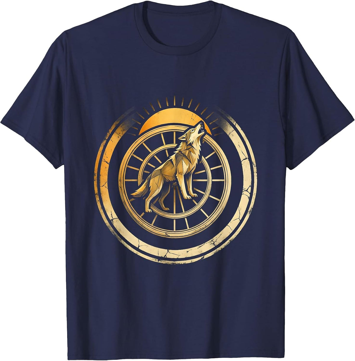 Wolf Howling Mountain Bike Wheels Graphic Tee T-Shirt - Navy Blue