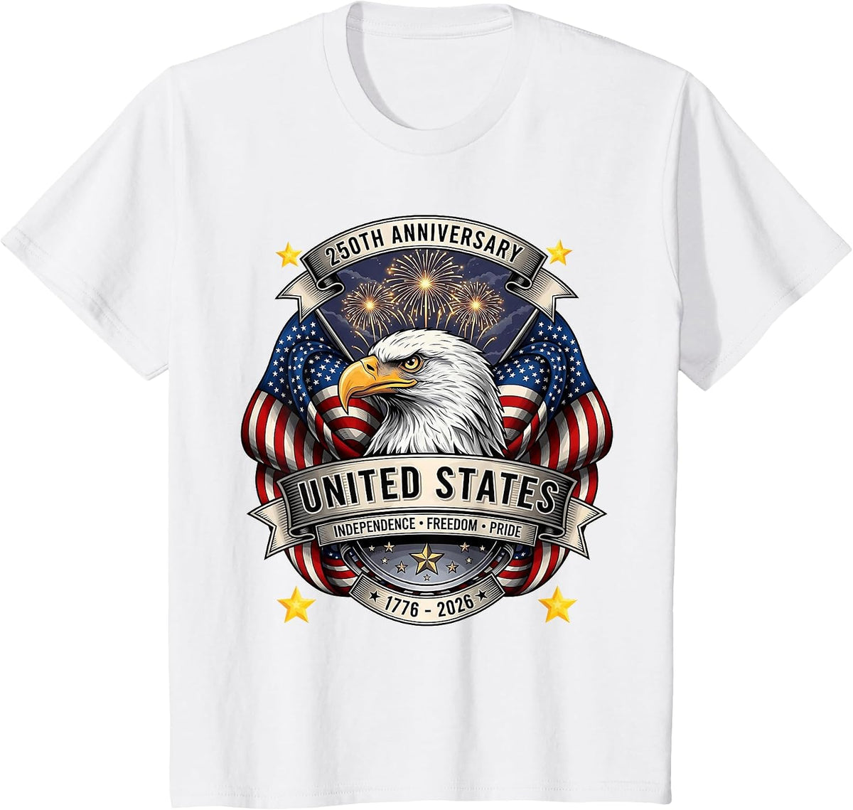 Patriotic Eagle 250th Anniversary USA Independence 1776-2026 T-Shirt - White