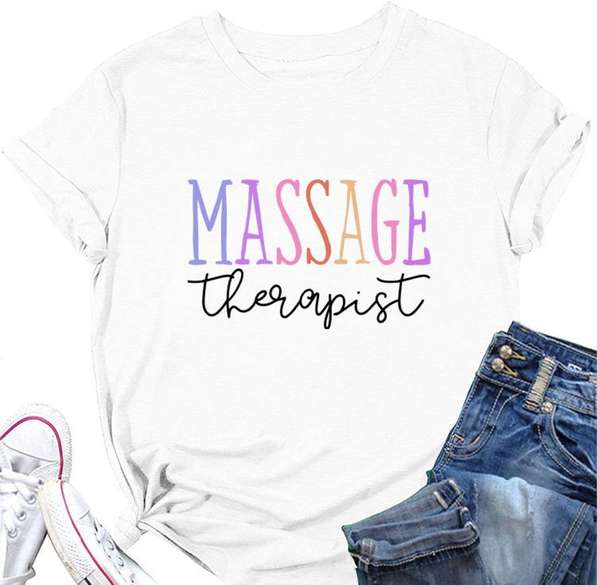 Massage Therapist T-Shirt for Women Spa Therapist Shirts Massage Lover Tee Massage Therapy Gift Short Sleeve Top - White