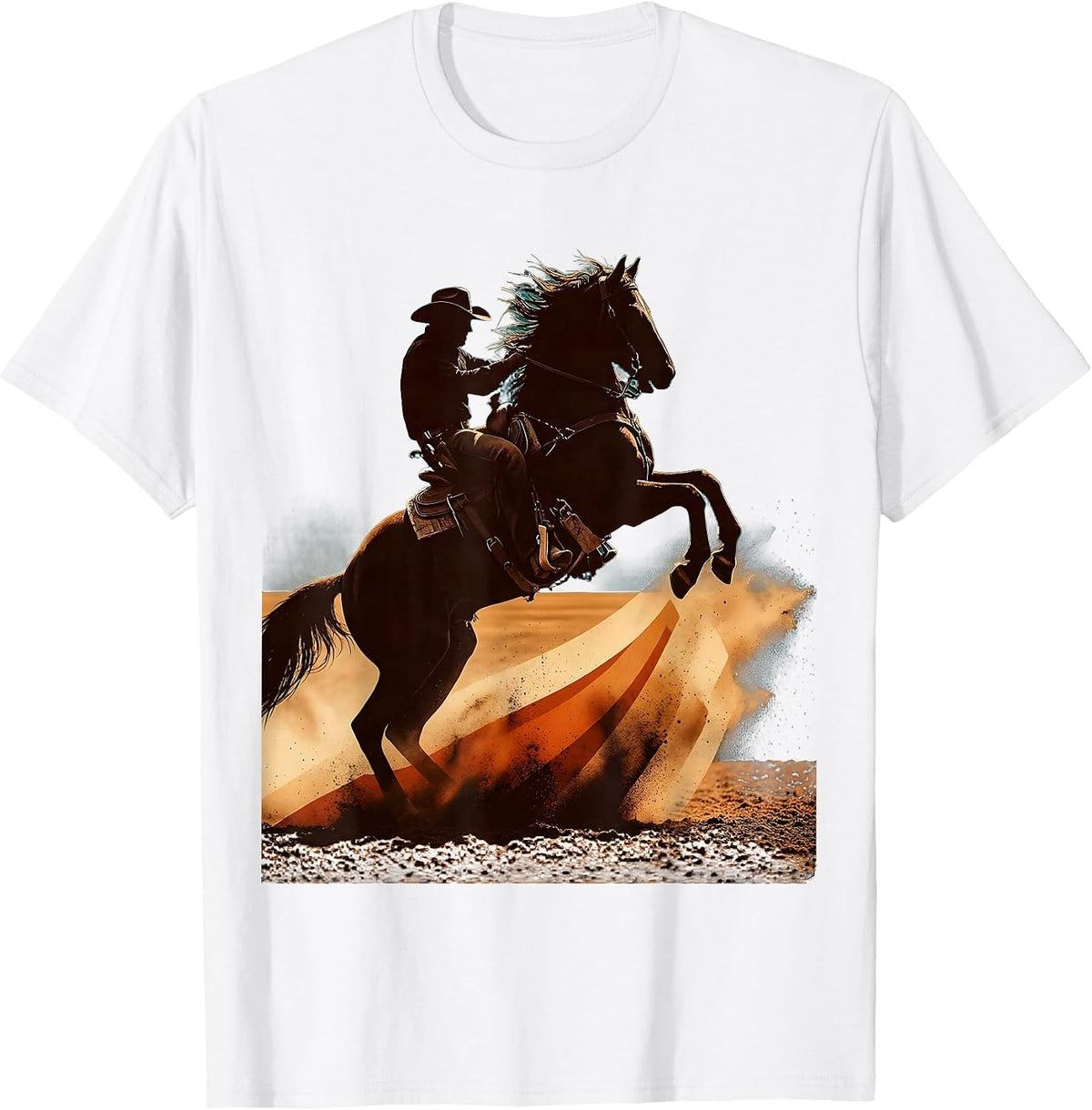 Men's Rodeo Horse and Rider Arena Dust Cloud Graphic T-Shirt - White