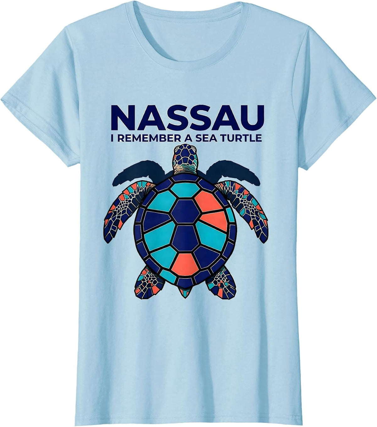 Women's NASSAU I REMEMBER A SEA TURTLE Stained Glass Mosaic Sea T-Shirt - Baby Blue