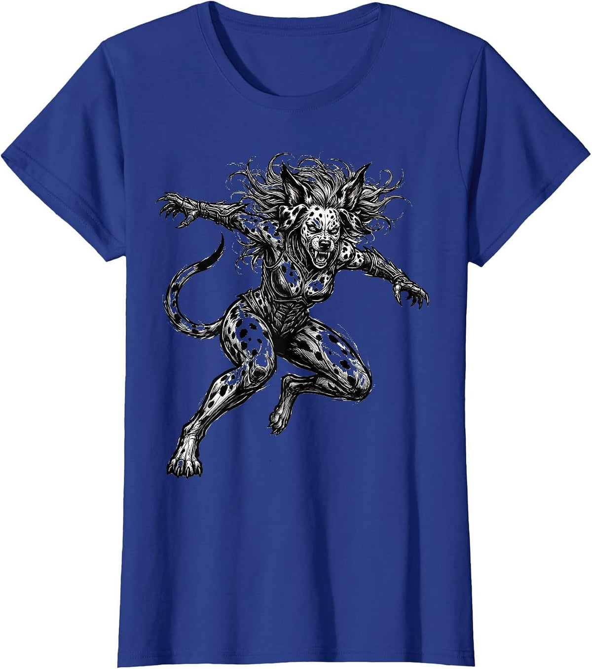 Women's Fierce Dalmatian Warrior Woman Graphic Tee T-Shirt - Royal Blue