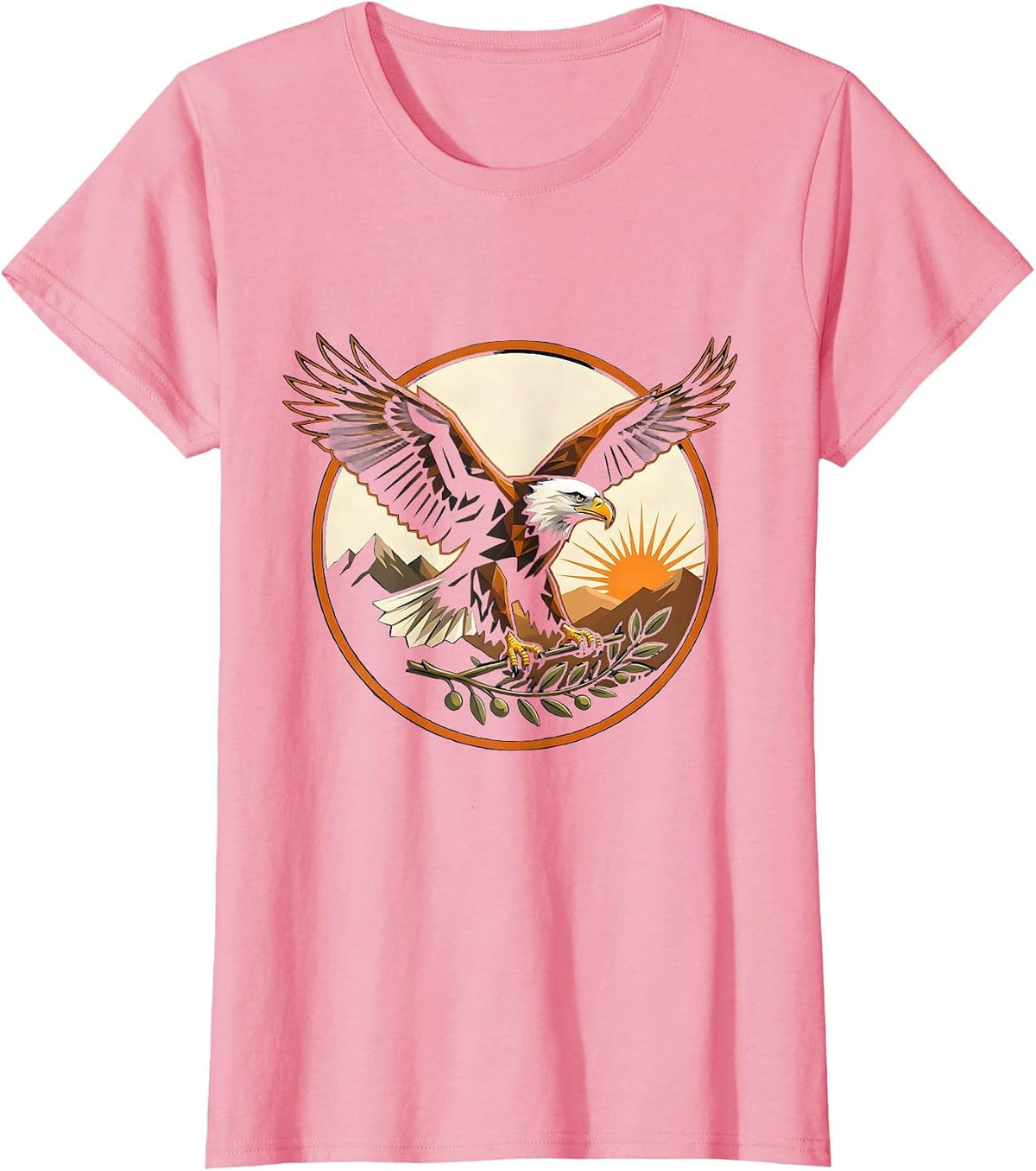 Women's Bald Eagle Olive Branch God Family Country Design T-Shirt - Pink