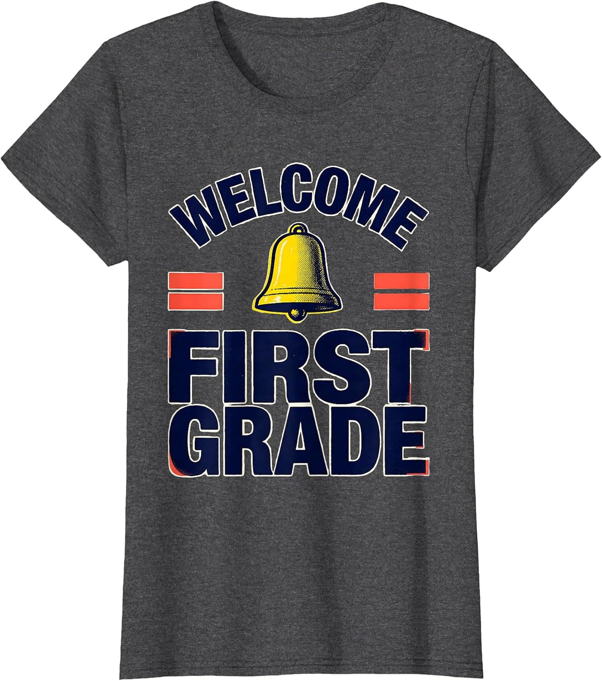 Women's Welcome, First Grade Screenprint Poster Back To School T-Shirt - Dark Heather Grey