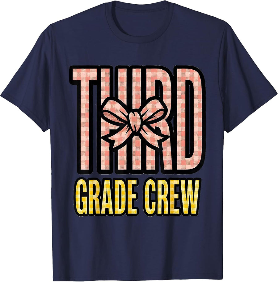 Third Grade Crew Coquette Bow Back To School Girl Teacher T-Shirt - Navy Blue