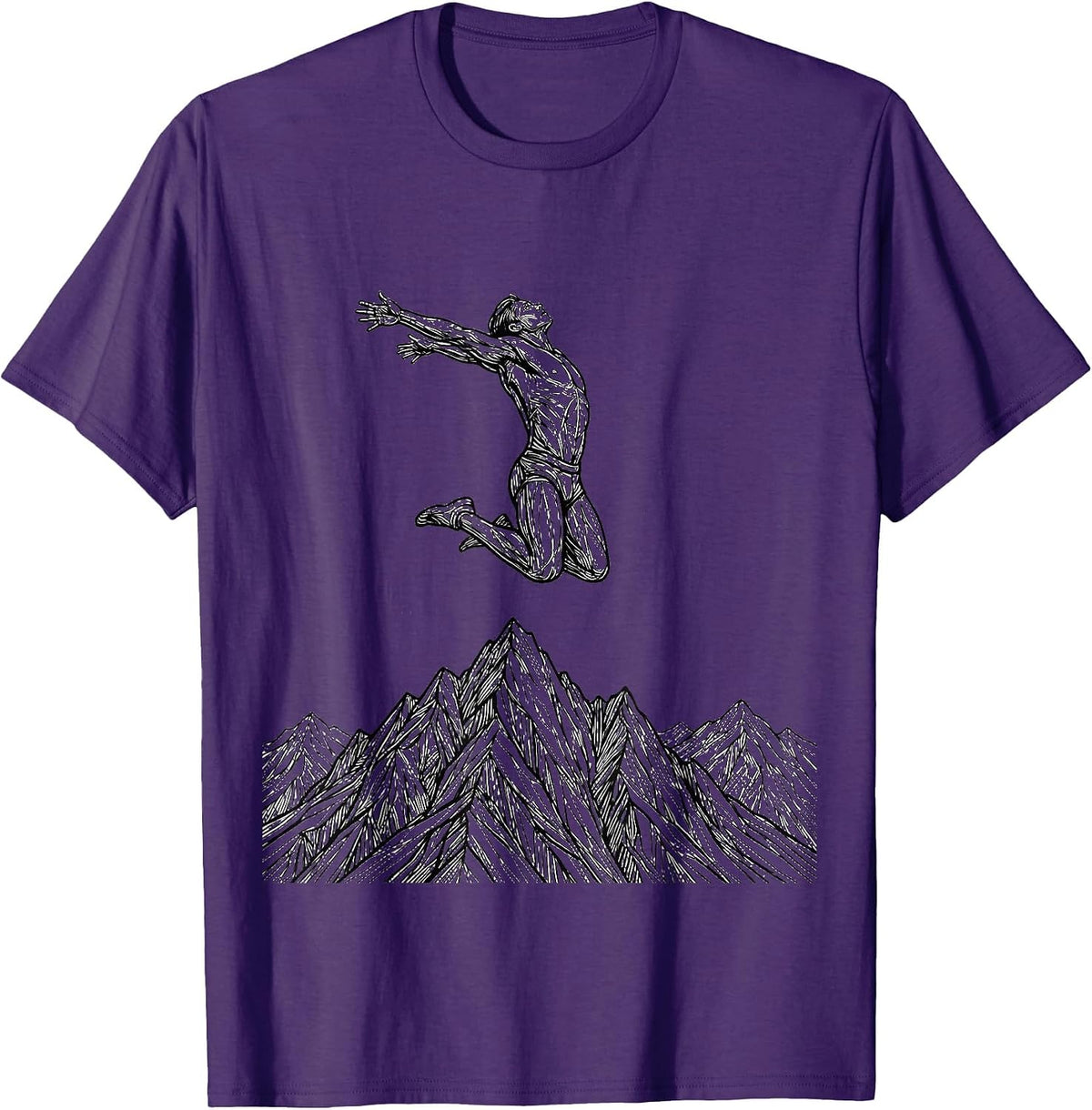 Men's Mountain Peak Jump Athleisure Graphic Design T-Shirt - Purple