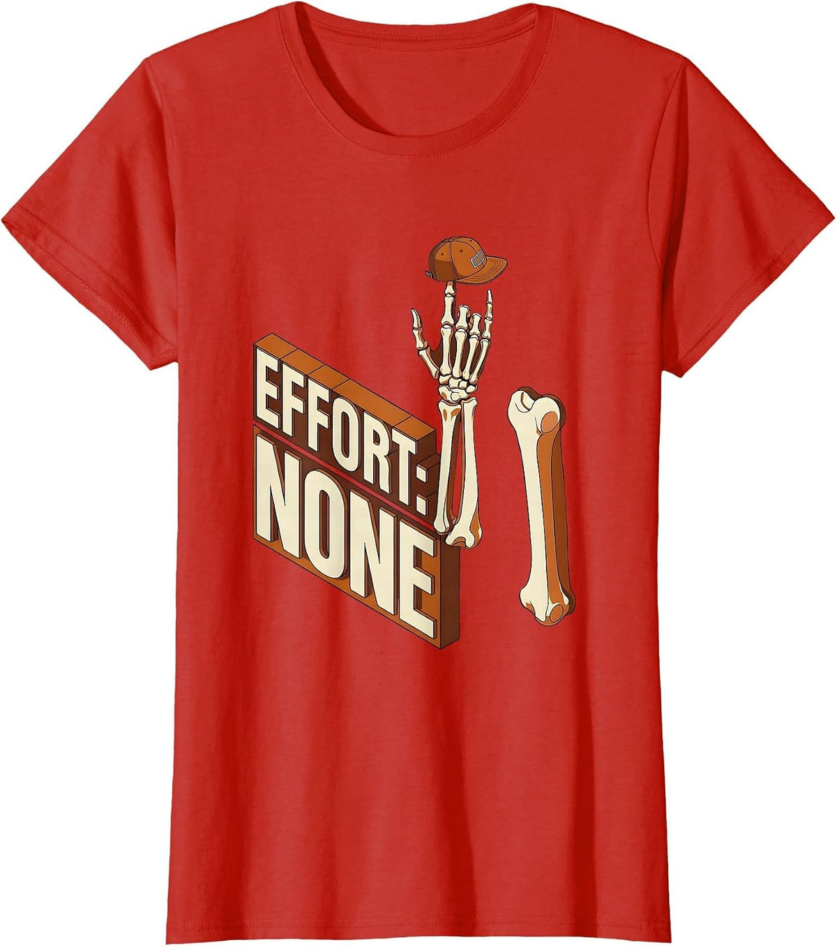 Effort: None Cool Rocker Skeleton Rock On Halloween Humor T-Shirt - Red