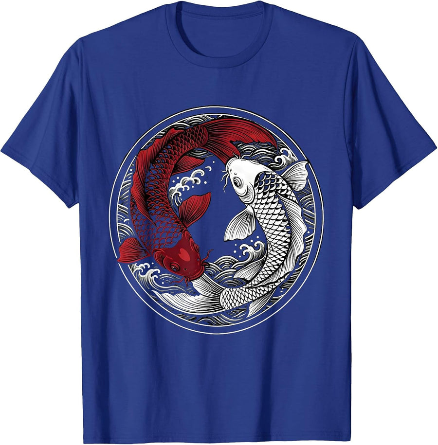 Twin Koi Fish Yin Yang Balance Graphic T-Shirt - Royal Blue