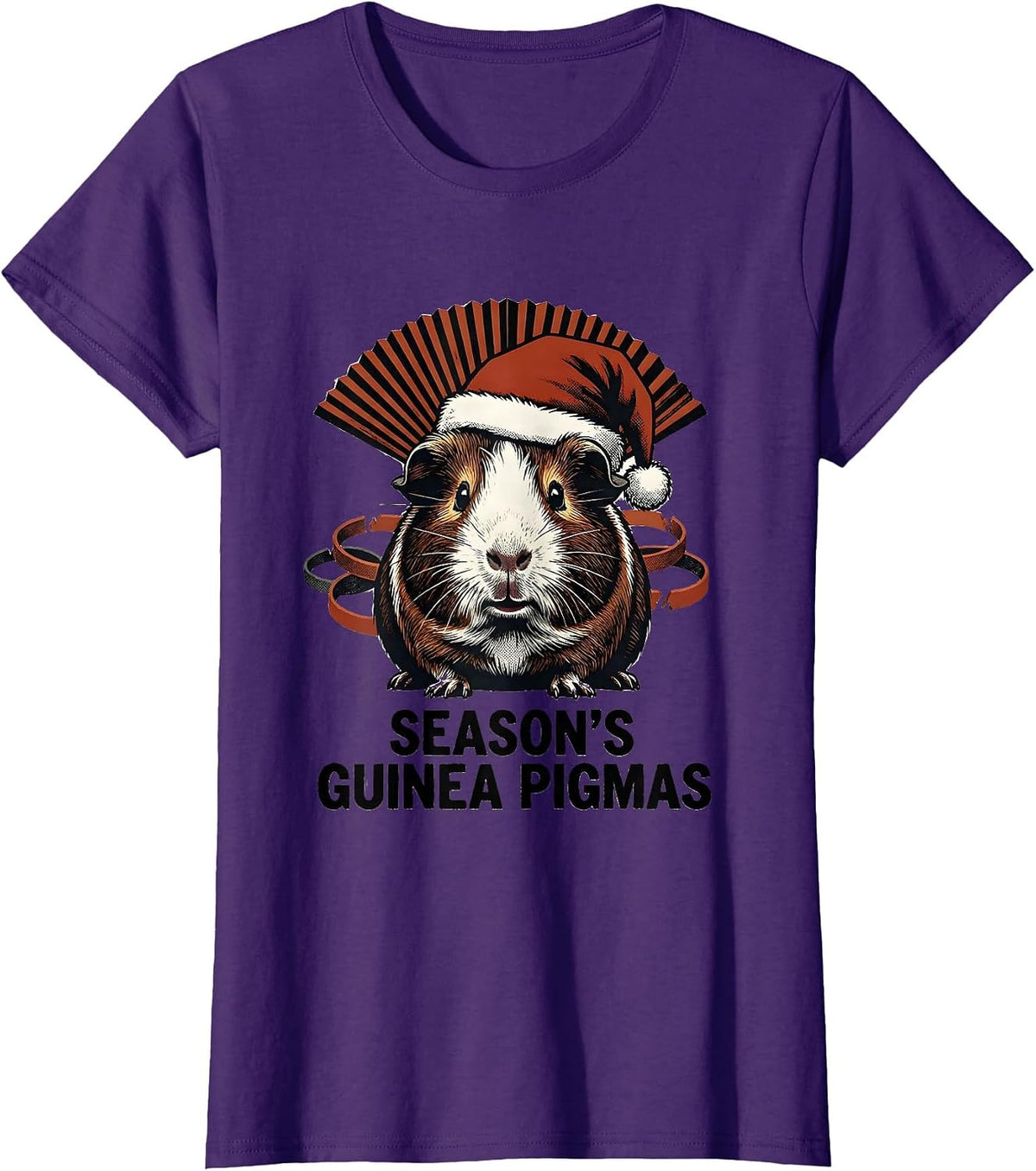 Women's Season's Guinea Pigmas Funny Santa Hat Pet Lover Christmas T-Shirt - Purple