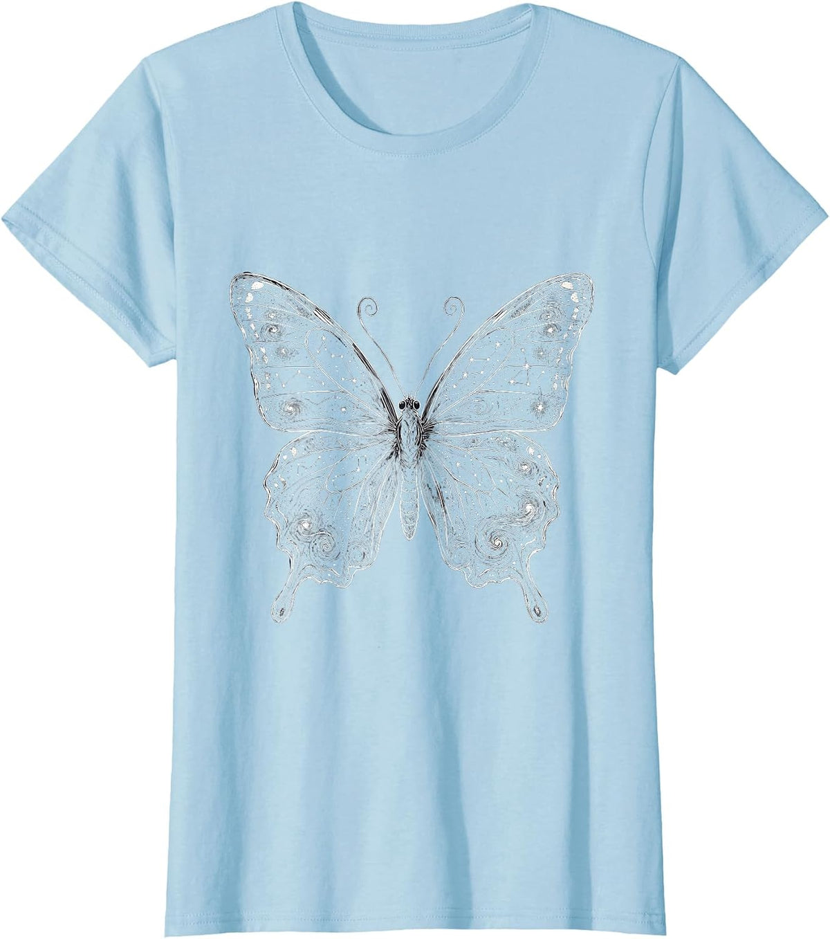 Galaxy Butterfly Silhouette Stars Cosmic Nature Art T-Shirt - Baby Blue