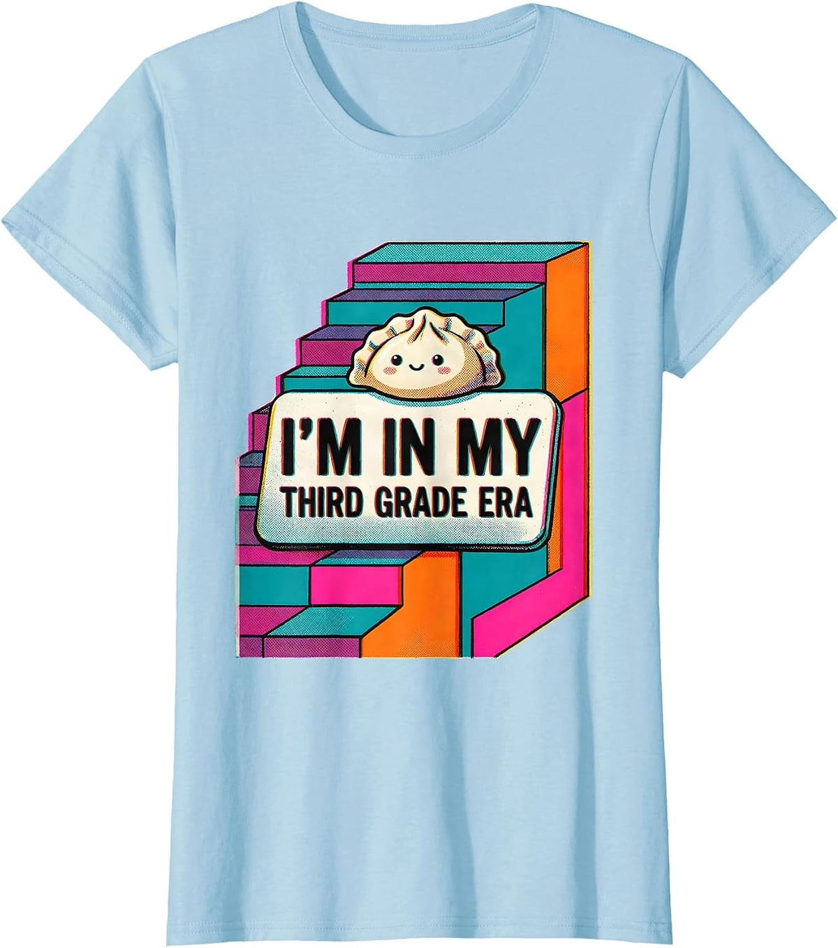 Women's I'm In My Third Grade Era Cute Kawaii Dumpling Back T-Shirt - Baby Blue