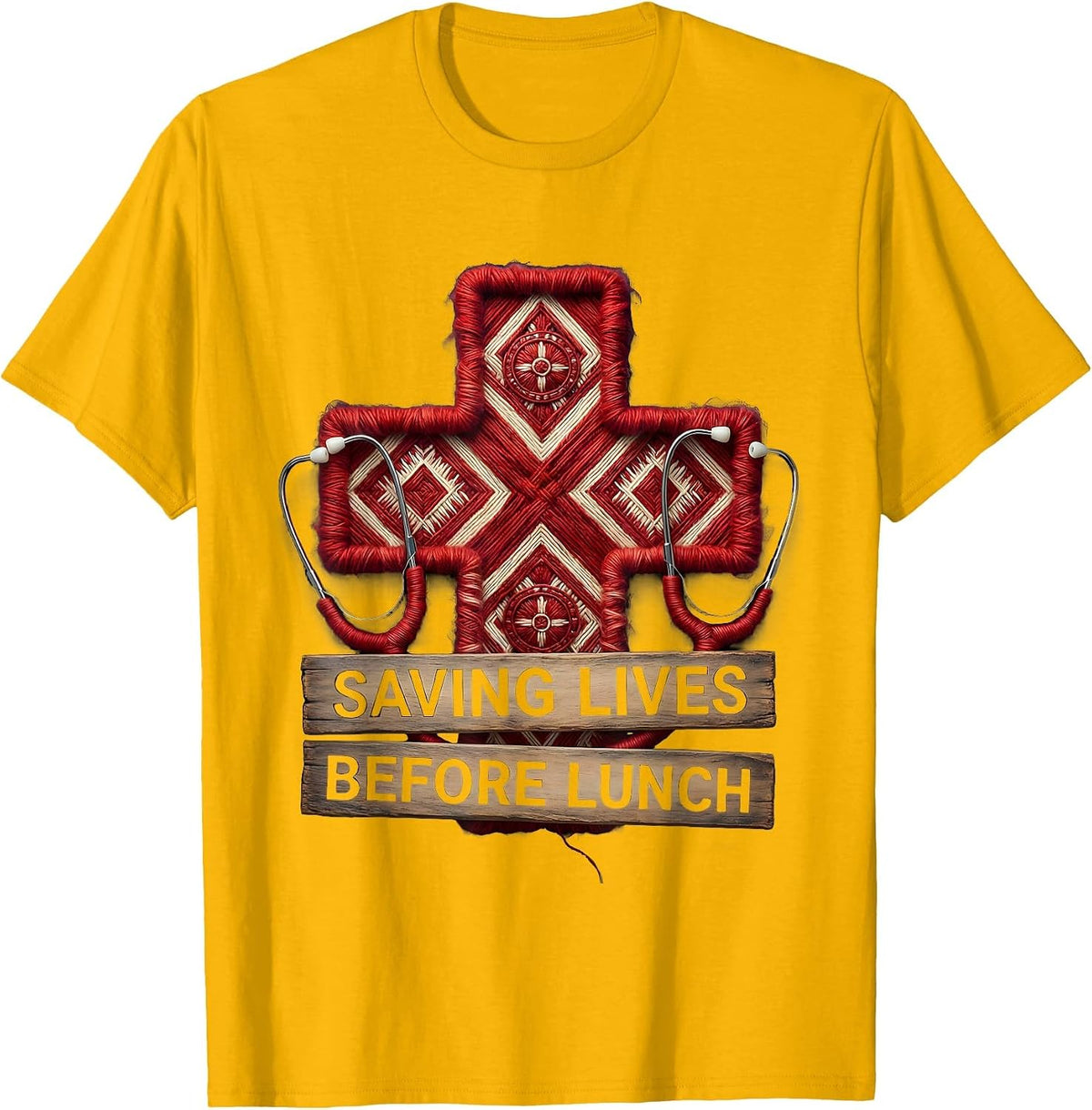 Saving Lives Before Lunch School Nurse Design T-Shirt - Golden Yellow
