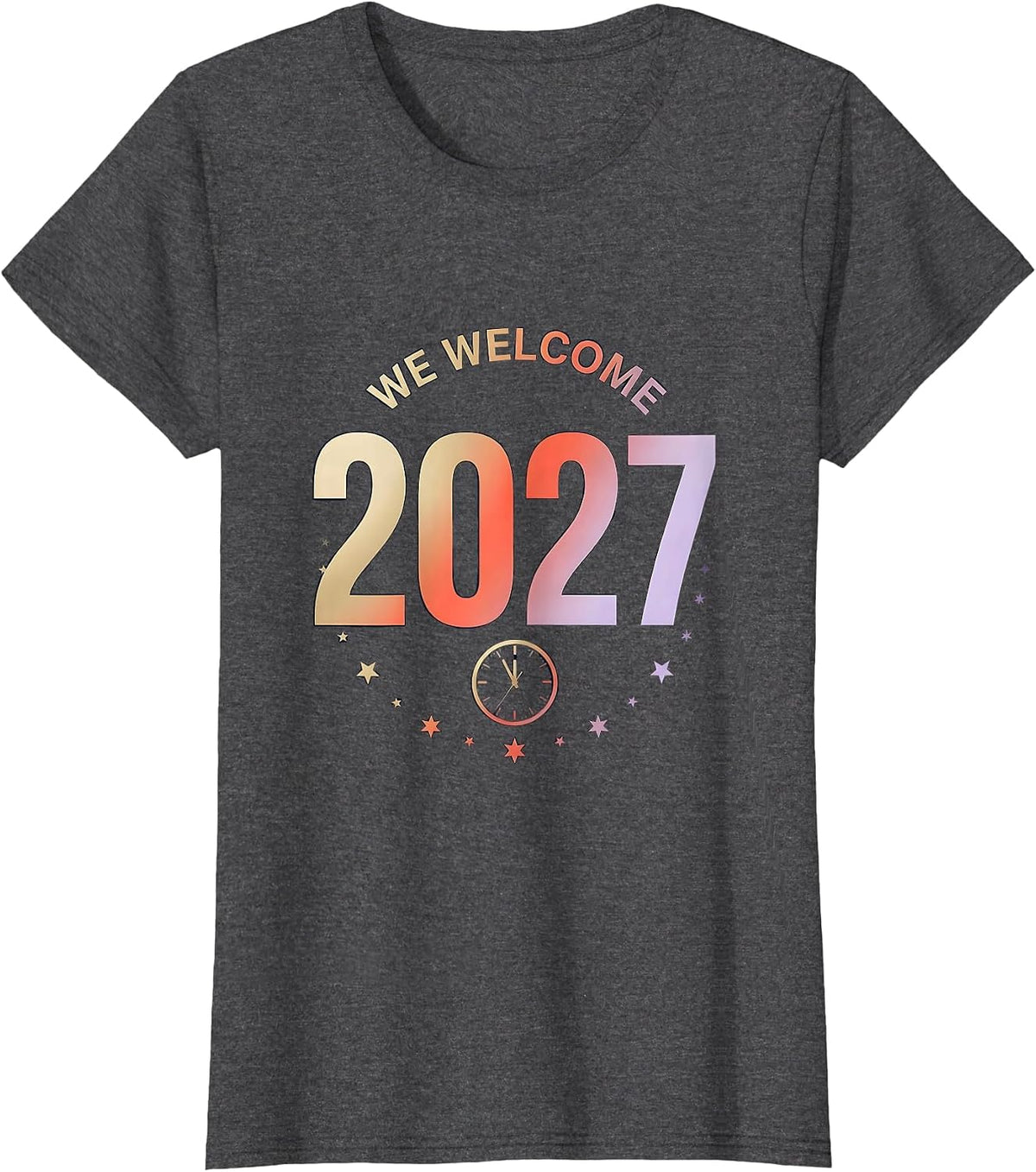 Women's We Welcome 2027 Gradient Family Matching New Years Eve Party T-Shirt - Dark Heather Grey