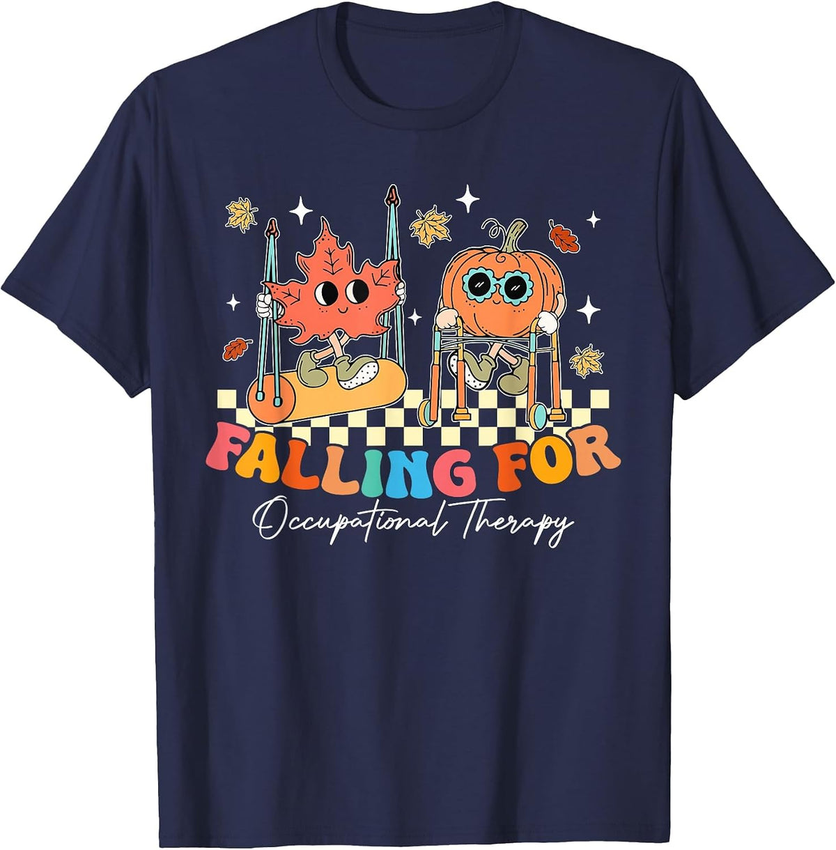 Falling for Occupational Therapy OT OTA Pumpkin Fall Autumn T-Shirt - Navy Blue