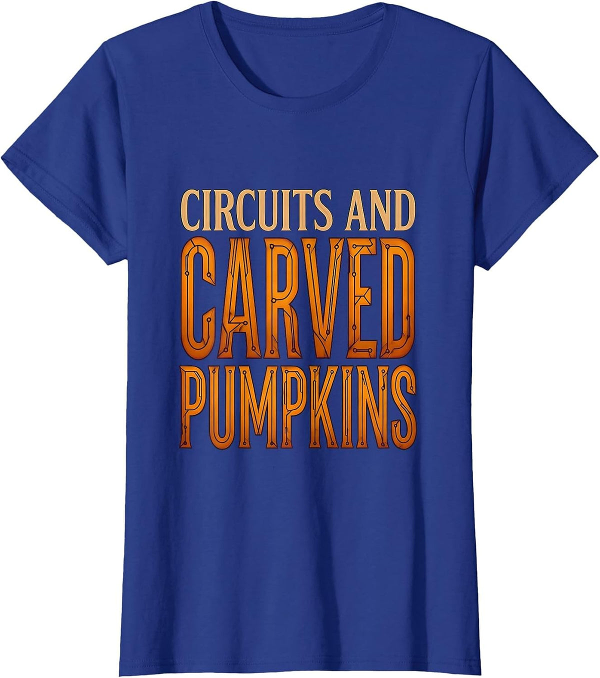 Women's Circuits and Carved Pumpkins Halloween Tech Design T-Shirt - Royal Blue
