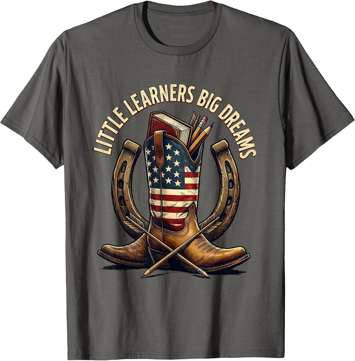 Little Learners Big Dreams Elementary Teacher Design T-Shirt - Asphalt Grey