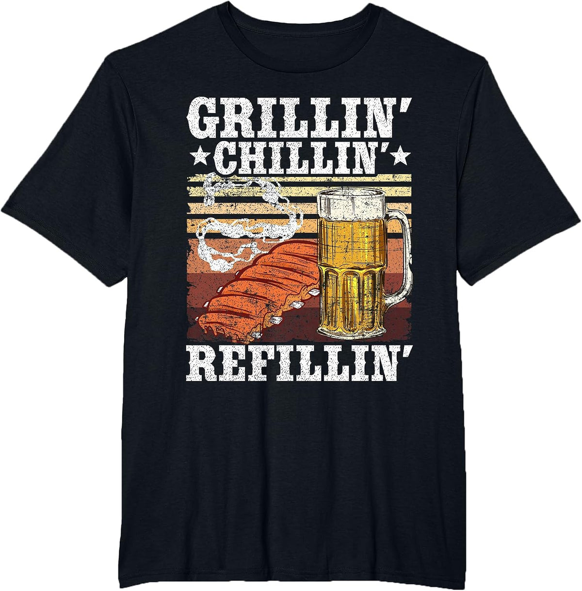 Barbecue Party Smoking Meat BBQ Grilling Chilling Refilling T-Shirt - Black