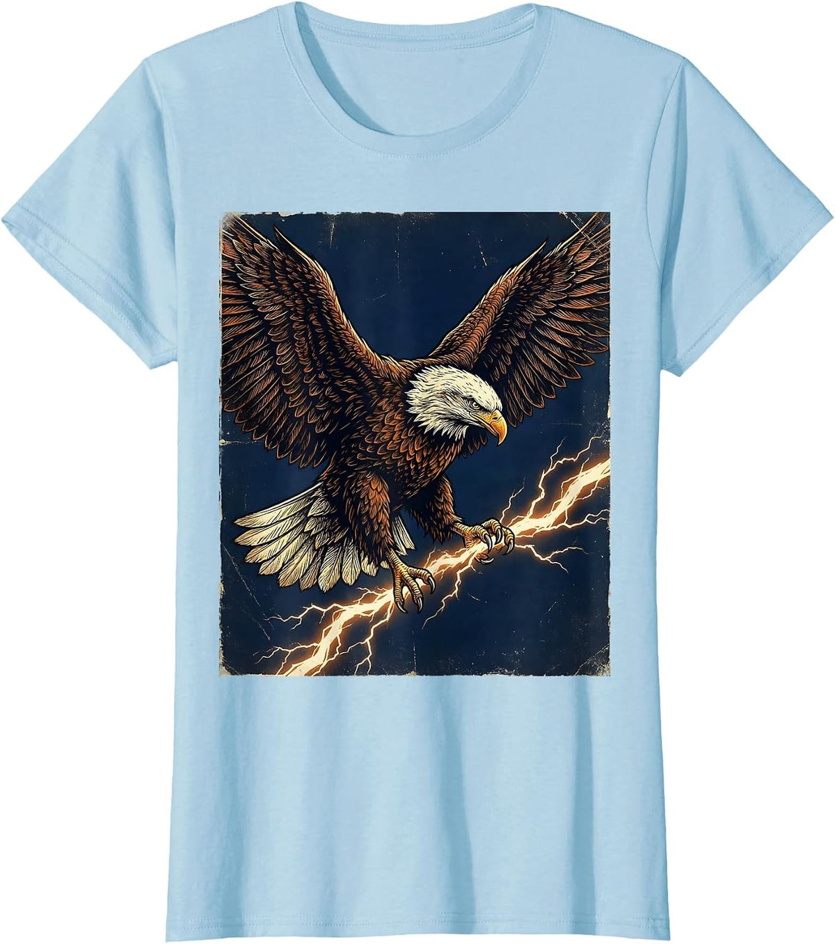 Women's Bald Eagle Lightning Bolt Freedom Graphic T-Shirt - Baby Blue