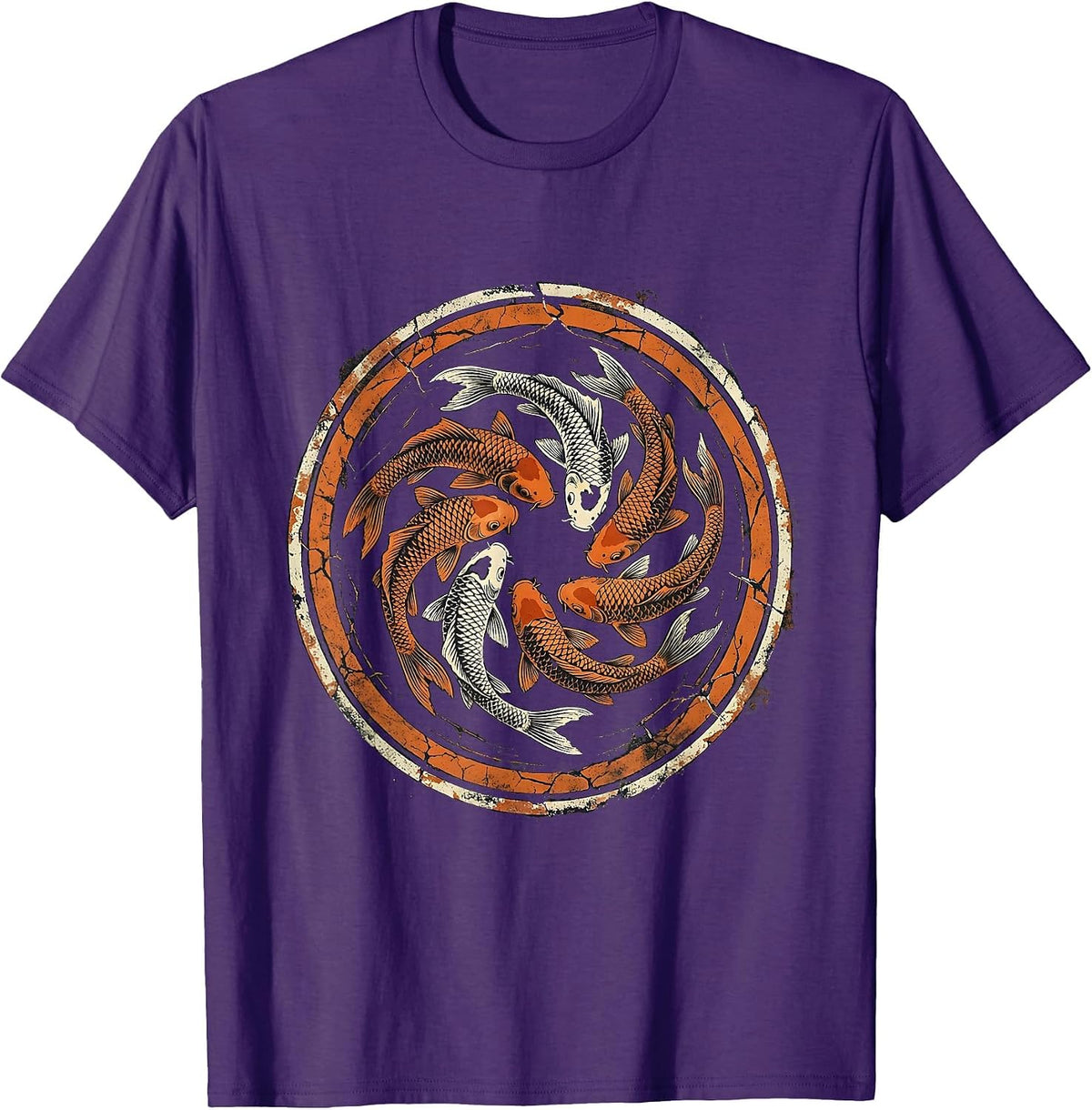 Men's Seven Koi Fish Spiral Art Design T-Shirt - Purple