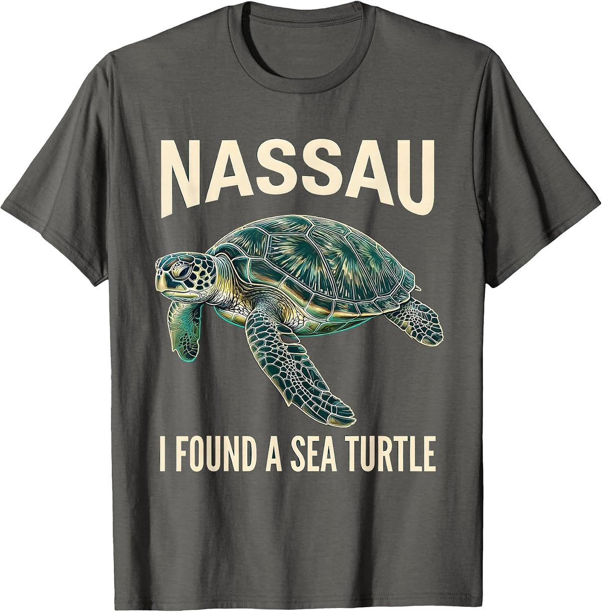 NASSAU I FOUND A SEA TURTLE Tropical Souvenir Beach Turtle T-Shirt - Asphalt Grey