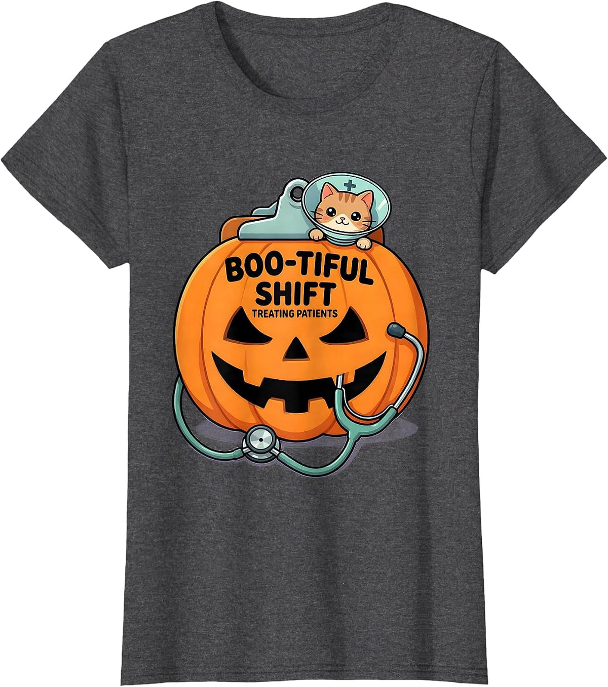 Women's Boo-tiful Shift Treating Patients Cute Kawaii Vet Tech T-Shirt - Dark Heather Grey