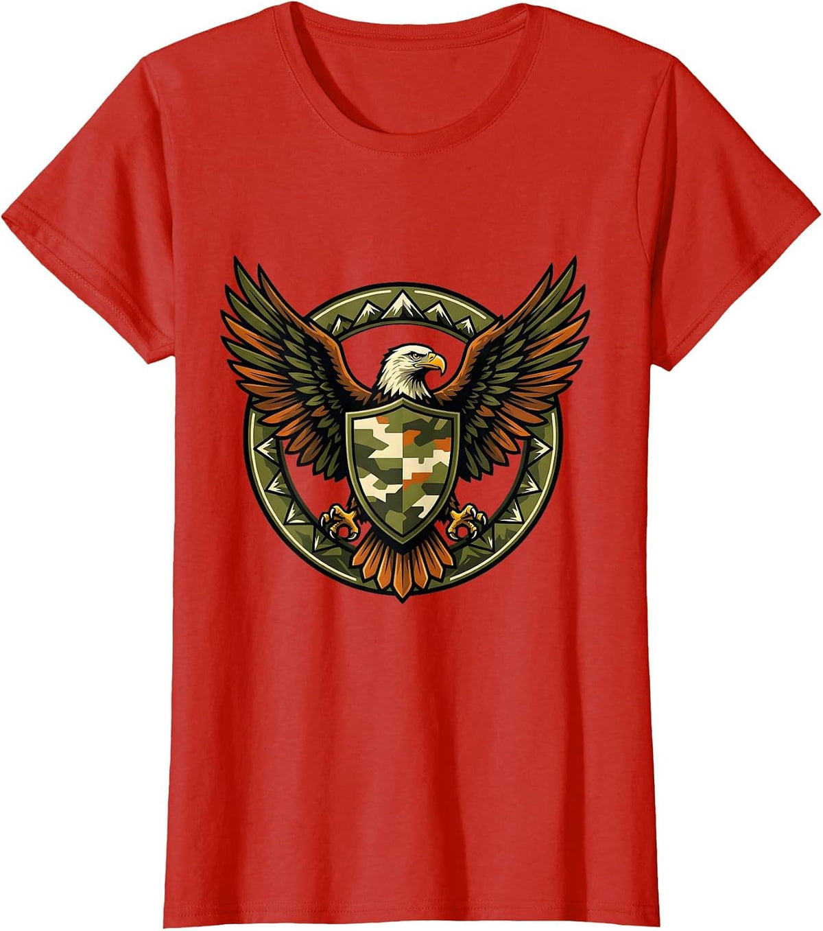 Eagle Clutching Camo Shield Patriotic Design T-Shirt - Red