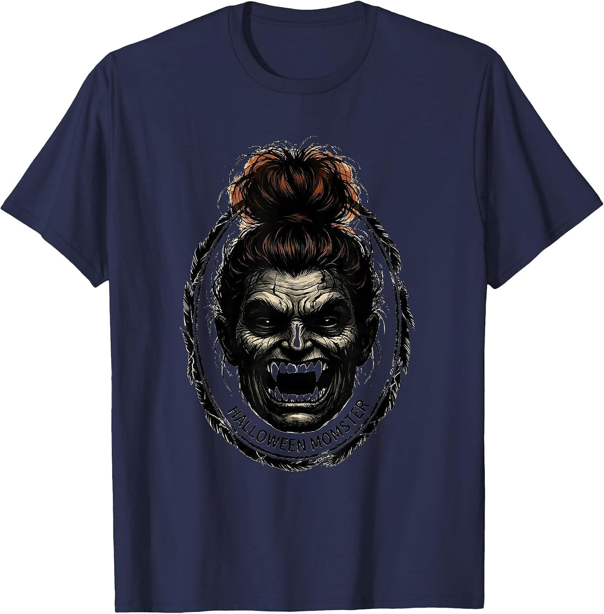 Halloween Momster Rubber Stamp Funny Mom Halloween Costume T-Shirt - Navy Blue