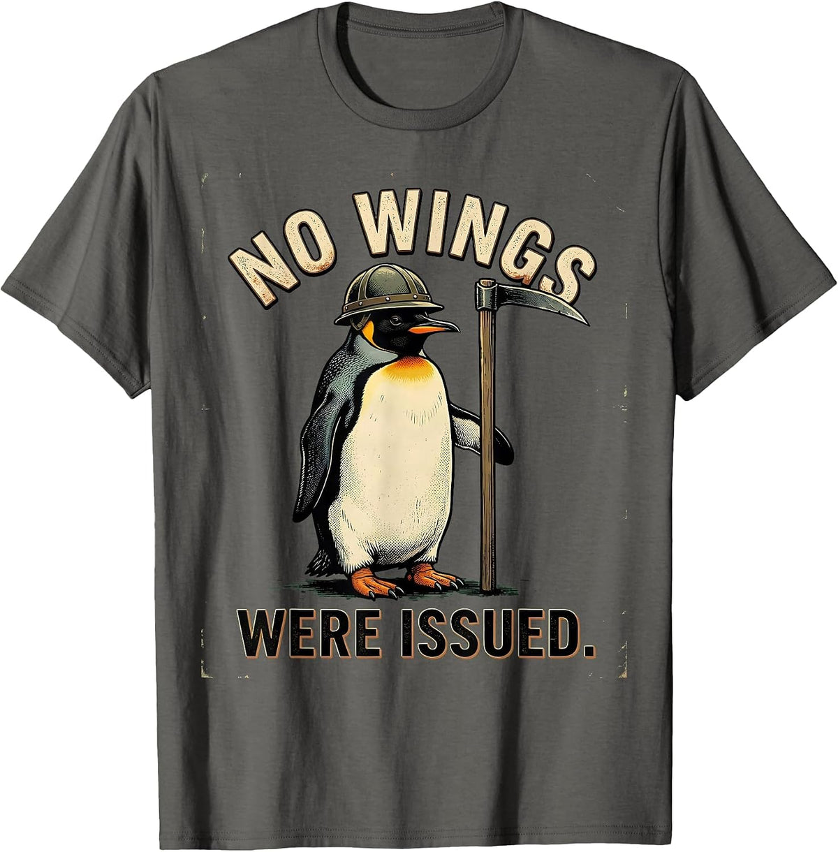 Men's No Wings Were Issued Vintage Tactical Penguin Funny Meme T-Shirt - Asphalt Grey