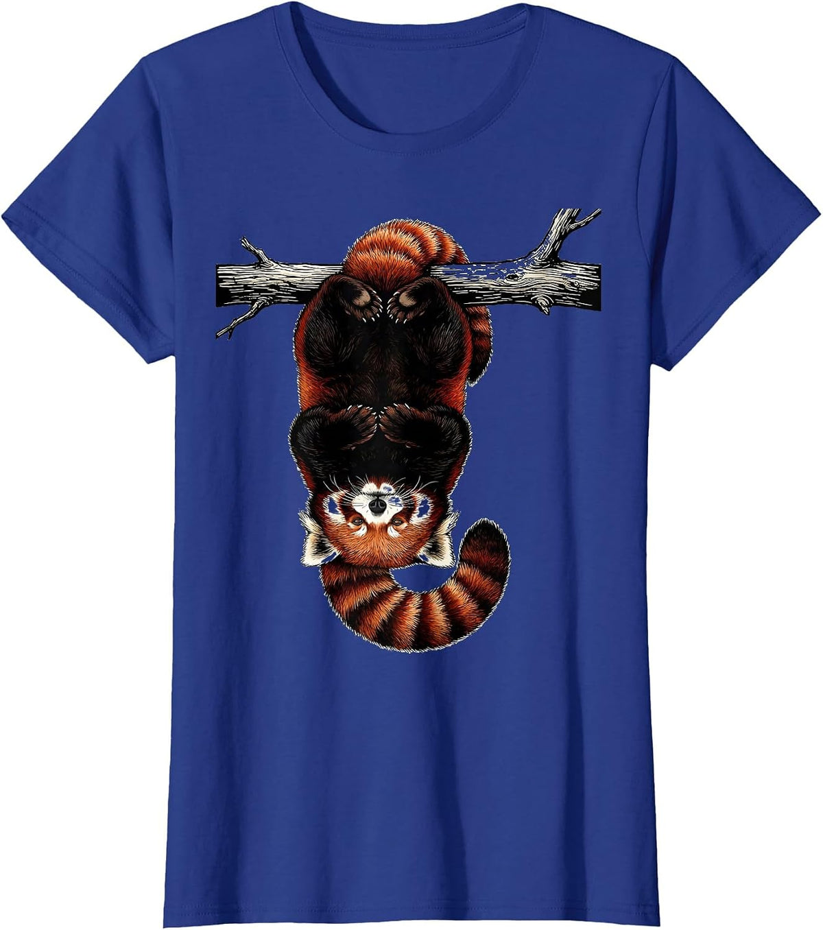 Women's Red Panda Hanging Line Art Animal Lover Humor Gift T-Shirt - Royal Blue