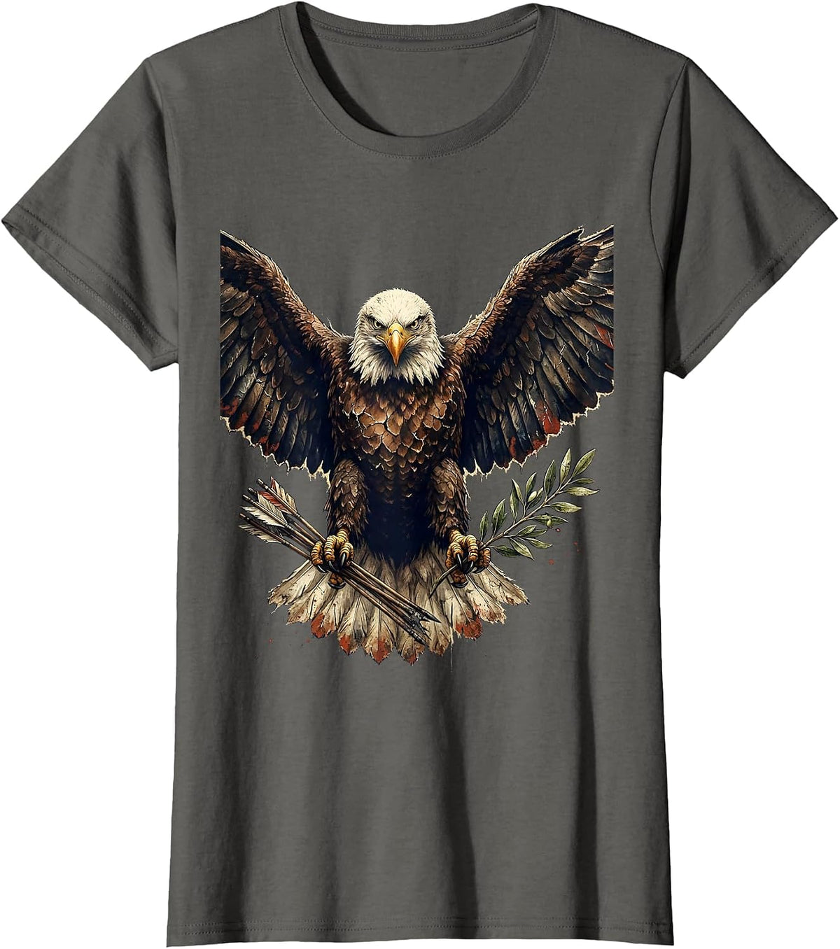 Women's Bald Eagle Arrows and Olive Branch Patriotic T-Shirt - Asphalt Grey