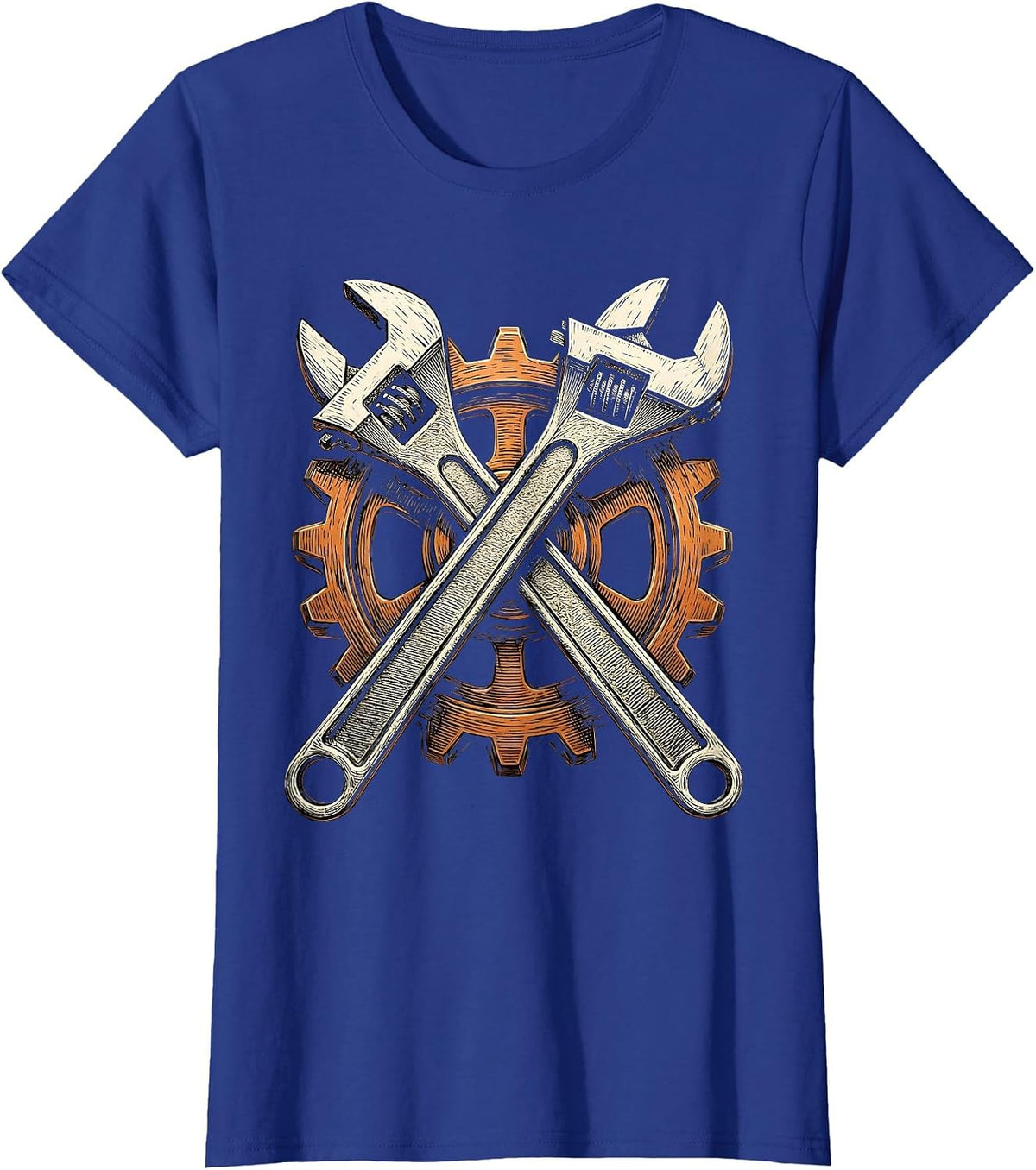 Women's Crossed Wrenches Gear Wheel Mechanic Design T-Shirt - Royal Blue