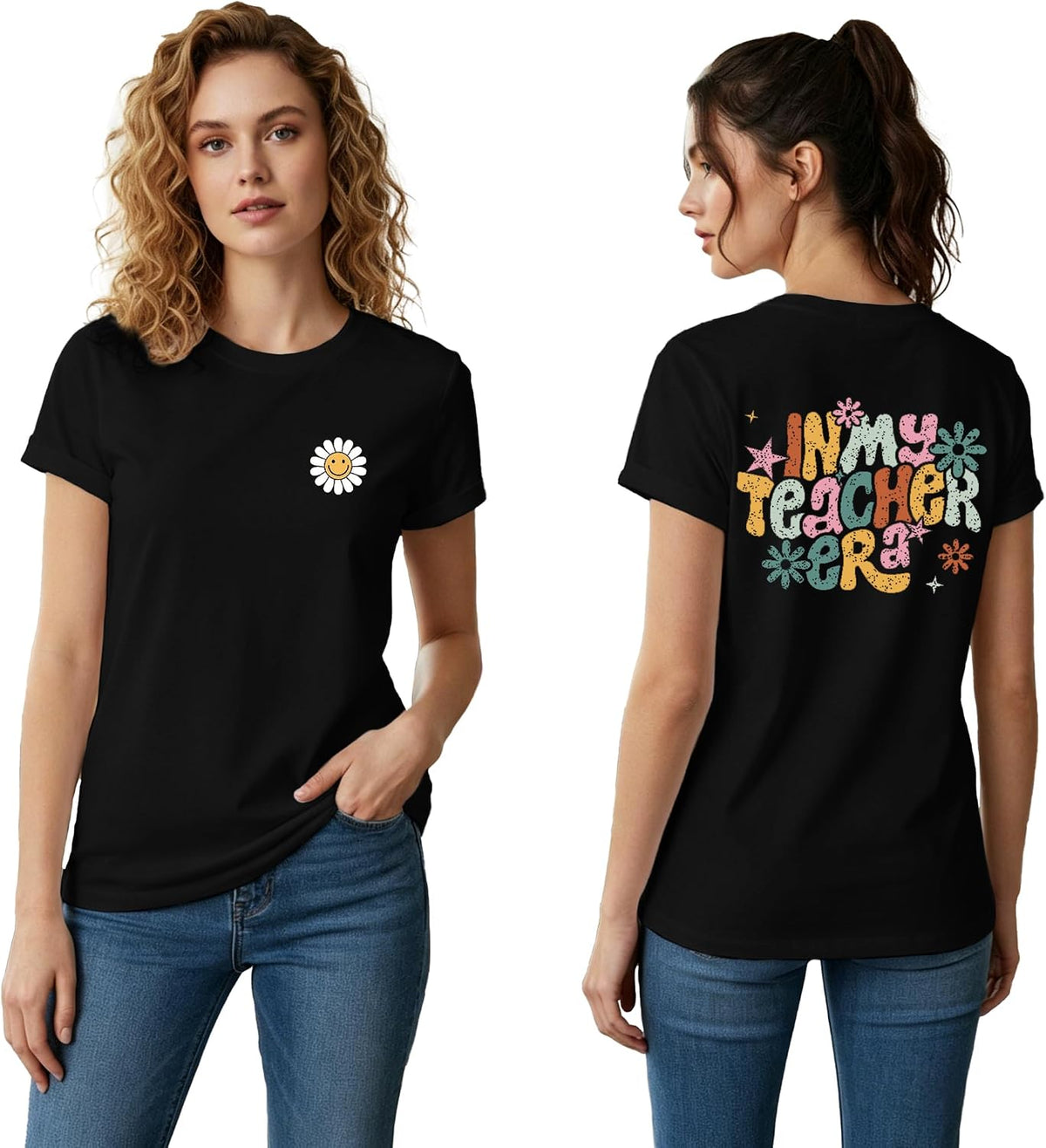 Teacher Shirts for Women in My Teacher Era Tee Teaching Life Tops - Black