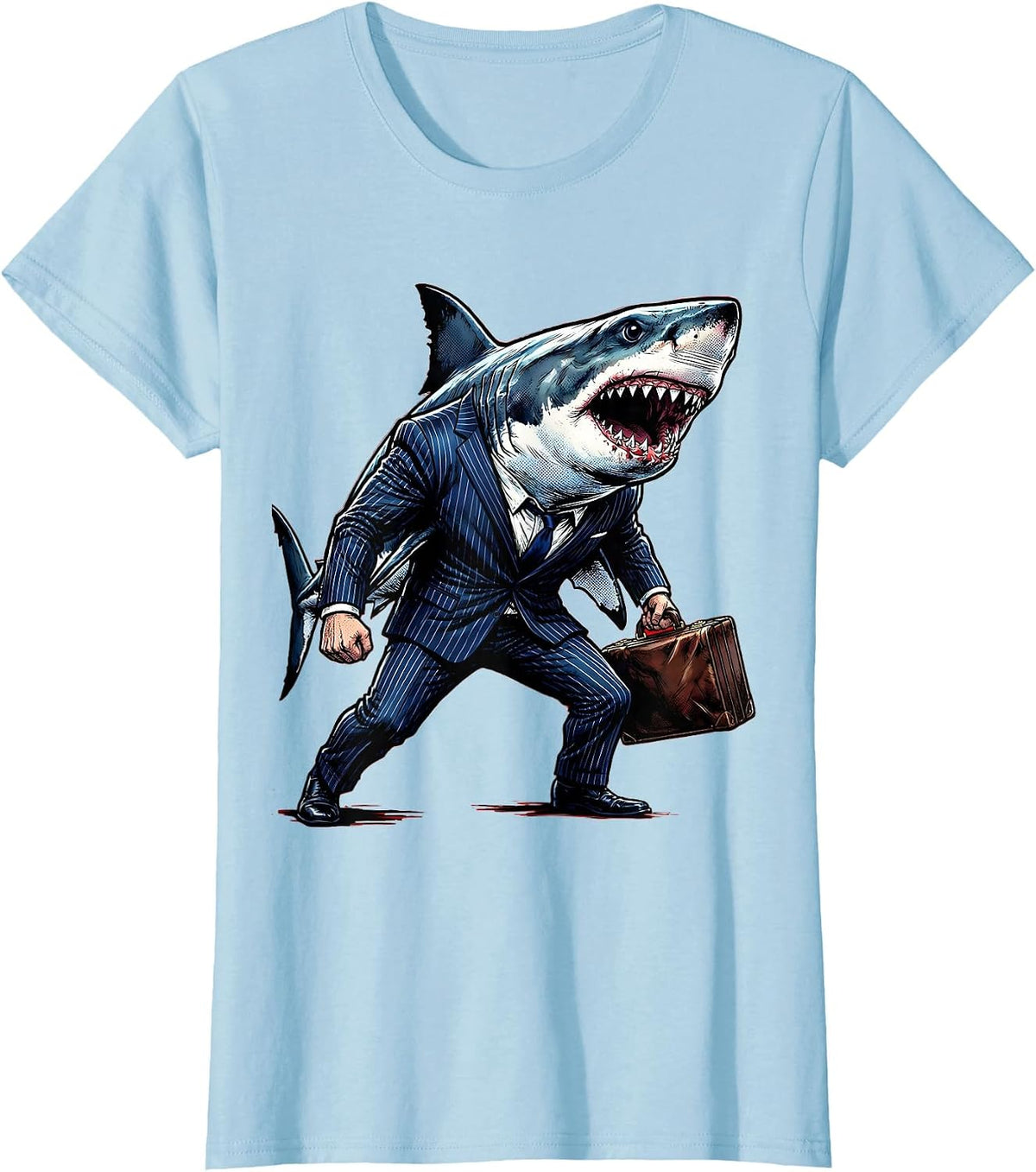 Shark in Business Suit Briefcase Funny Office T-Shirt - Baby Blue