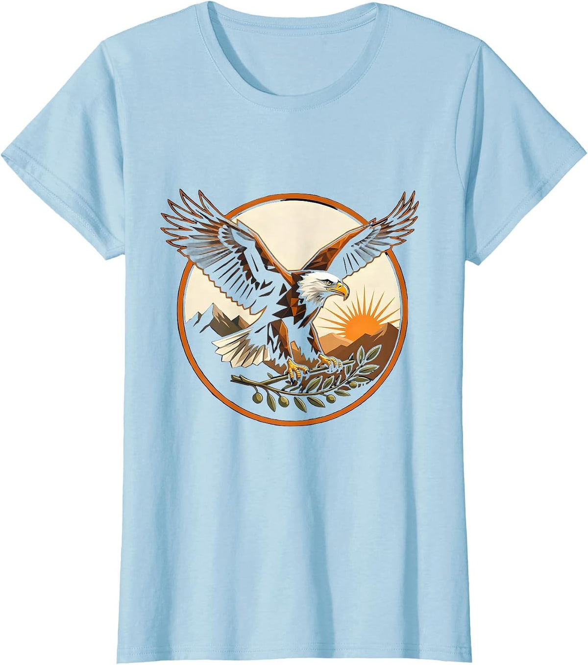 Women's Bald Eagle Olive Branch God Family Country Design T-Shirt - Baby Blue