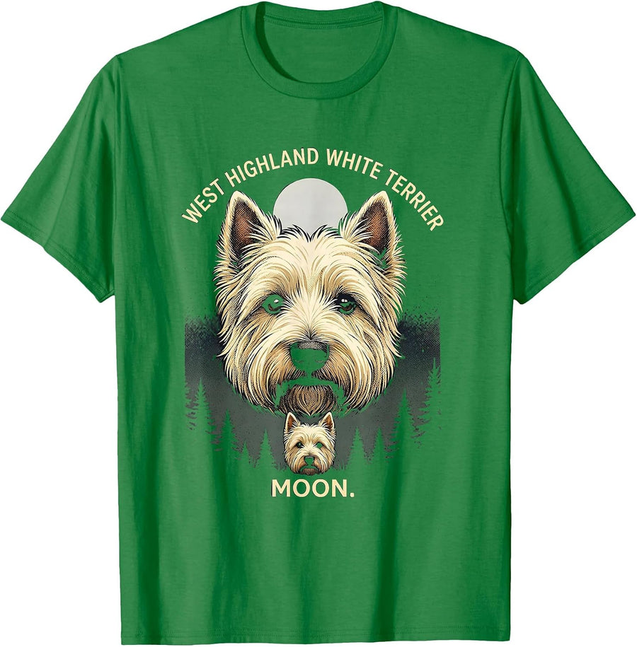 Men's West Highland White Terrier Moon Retro 90s Dog Breed T-Shirt - Kelly Green